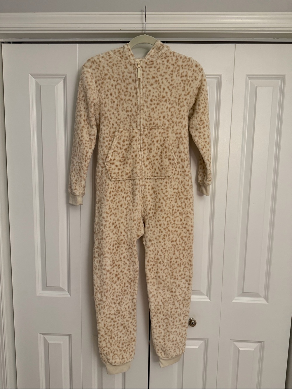 Cat & Jack Girls Leopard Print Fleece Hooded One-Piece Pajamas Size L 10/12